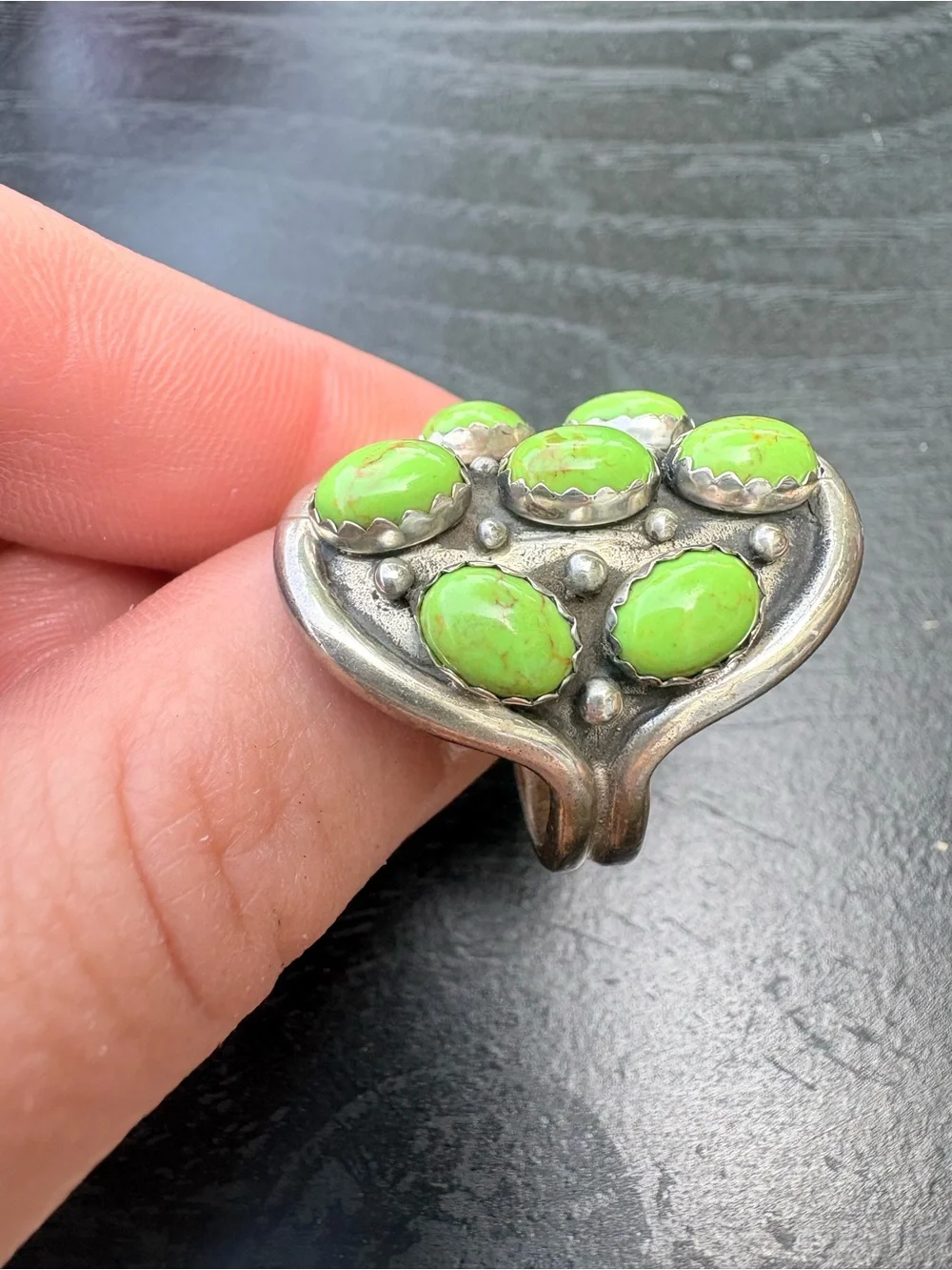 Vintage Sterling Silver Green Turquoise Cluster Ring  - Size 8.25
